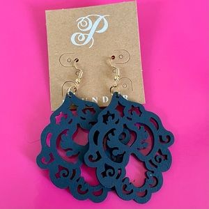 Navy Lasercut Wood Earrings